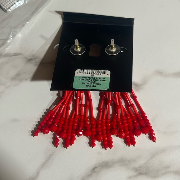 INC International Concepts Beaded Tassel Linear Women's Earrings, Red - Picture 2 of 2